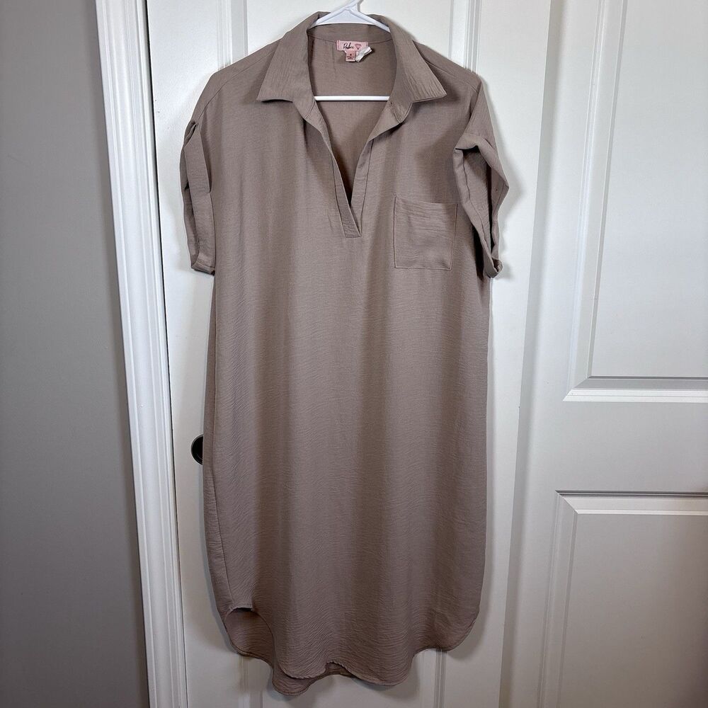 Rubee Maternity Casual Shirt Dress Beige/ Tan Size S Gauzy Look Pre-Owned